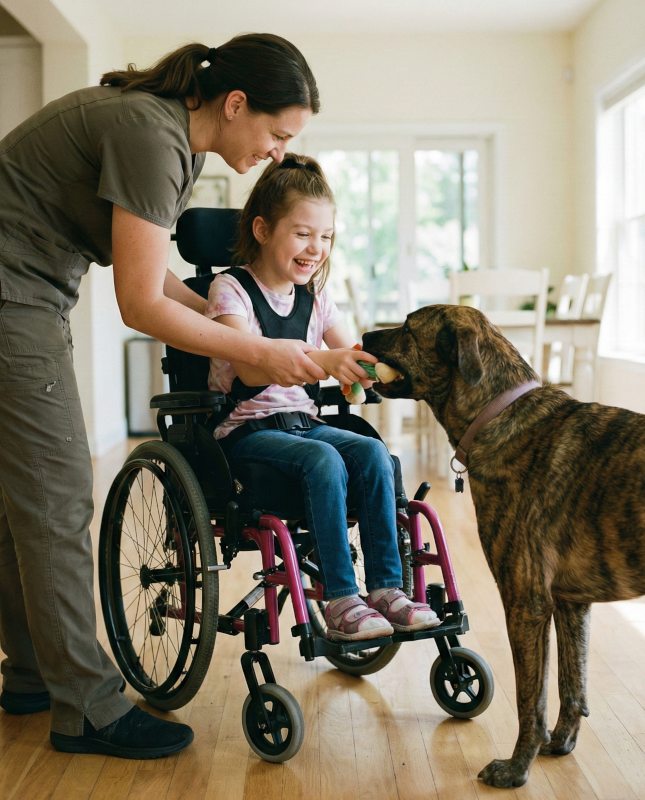 Ni&ntilde;a Con Perro En Huellas De Inclusi&oacute;n