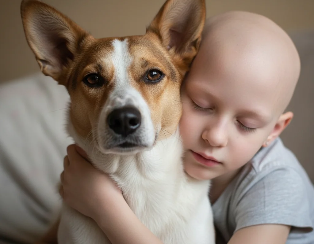 Primer Plano Niño Y Perro Oncología Pediátrica